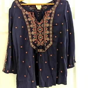 Vanessa Virginia Anthropologie embroidered medallions top with beadwork